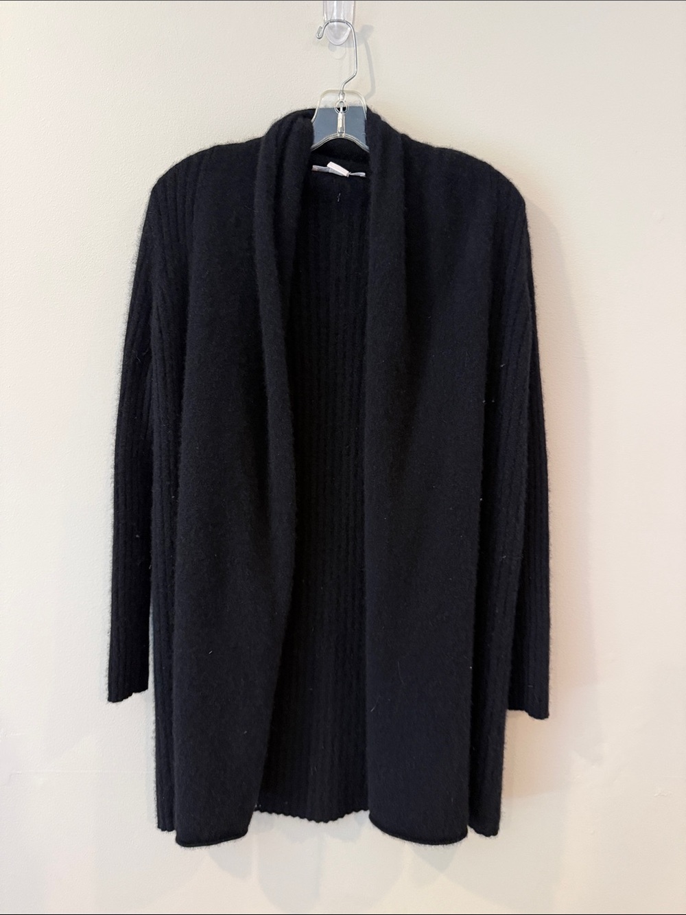 Black Open-Front Women's Cashmere Cardigan Sweater
